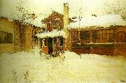 Carl Larsson min stuga pa landet i vinterskrud oil painting on canvas